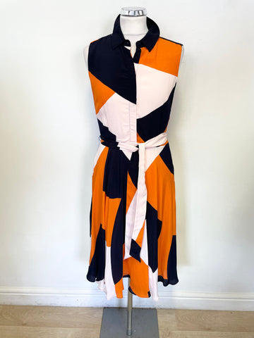 HOBBS BLACK,PEACH & ORANGE COLLARED SLEEVELESS FIT & FLARE DRESS SIZE 10