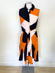 HOBBS BLACK,PEACH & ORANGE COLLARED SLEEVELESS FIT & FLARE DRESS SIZE 10