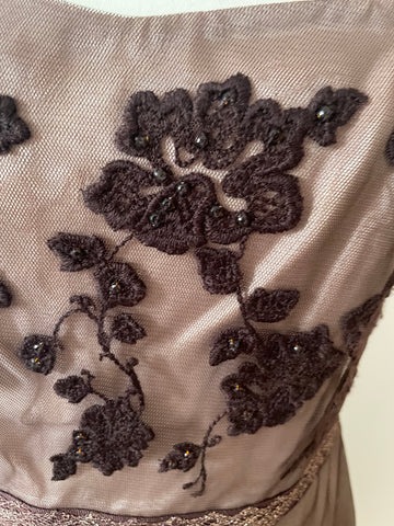 COAST BROWN EMBROIDERED & BEADED MESH STRAPLESS SPECIAL OCCASION DRESS  SIZE 10