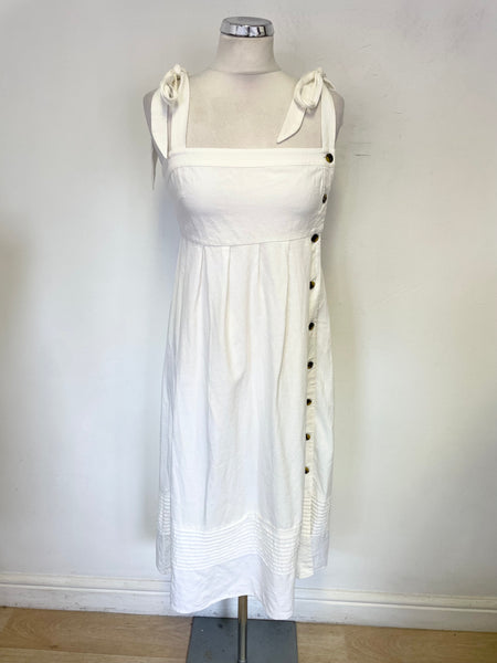 WHISTLES WHITE LINEN BLEND TIE STRAPS DRESS SIZE 8