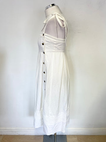 WHISTLES WHITE LINEN BLEND TIE STRAPS DRESS SIZE 8