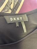 DKNY BLACK, IVORY & AUBERGINE PRINT SLEEVELESS A-LINE DRESS SIZE 8 UK 12