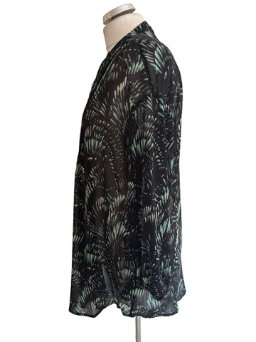 MINT VELVET BLACK & GREEN PRINT LONG SLEEVED TUNIC BLOUSE SIZE S