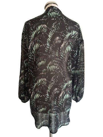 MINT VELVET BLACK & GREEN PRINT LONG SLEEVED TUNIC BLOUSE SIZE S