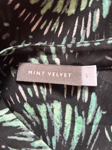 MINT VELVET BLACK & GREEN PRINT LONG SLEEVED TUNIC BLOUSE SIZE S