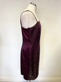 VERA MONT BURGUNDY BEADED KNEE LENGTH COCKTAIL DRESS SIZE 42 UK 14