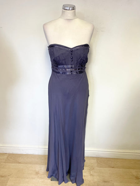 MONSOON 100% SILK GRAPE STRAPLESS EVENING/OCCASION DRESS SIZE 12
