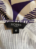 HOBBS PURPLE & WHITE LEAF PRINT SHORT SLEEVE STRETCH JERSEY DRESS SIZE 10