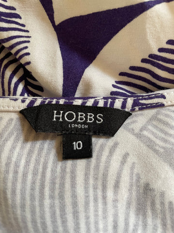 HOBBS PURPLE & WHITE LEAF PRINT SHORT SLEEVE STRETCH JERSEY DRESS SIZE 10