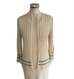 TRICOUILLE IVORY BOUCLE RIB KNIT 3 PIECE SKIRT, TOP & CARDIGAN SET SIZE 12