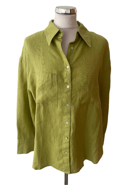 BRAND NEW MINT VELVET 100% LINEN LIME GREEN LONG SLEEVE SHIRT SIZE M