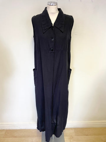 NOPPIES NATURE NAVY BLUE LINEN BLEND SLEEVELESS OPEN FRONT OVER DRESS SIZE S/M