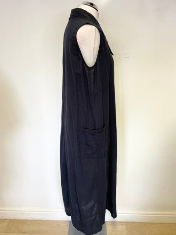 NOPPIES NATURE NAVY BLUE LINEN BLEND SLEEVELESS OPEN FRONT OVER DRESS SIZE S/M