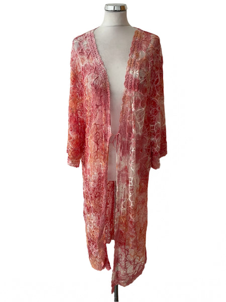 BRAND NEW JAYLEY CORAL & WHITE FLORAL MESH OVER TOP/ BEACH COVER  ONE SIZE