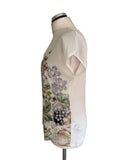 TED BAKER TEILA WHITE FLORAL PRINT FRONT CAP SLEEVE TOP SIZE 2 UK 10/12