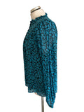 WHISTLES TURQUOISE & BLACK PRINT LONG SLEEVED BLOUSE SIZE 14