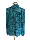 WHISTLES TURQUOISE & BLACK PRINT LONG SLEEVED BLOUSE SIZE 14