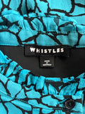 WHISTLES TURQUOISE & BLACK PRINT LONG SLEEVED BLOUSE SIZE 14