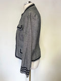JAEGER NAVY BLUE 100% LINEN BRAID TRIMMED JACKET SIZE 10