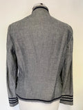 JAEGER NAVY BLUE 100% LINEN BRAID TRIMMED JACKET SIZE 10