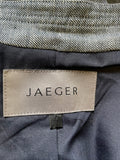 JAEGER NAVY BLUE 100% LINEN BRAID TRIMMED JACKET SIZE 10