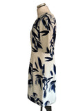 HOBBS WHITE & NAVY PRINT SHORT SLEEVED SHEATH DRESS SIZE 14