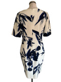 HOBBS WHITE & NAVY PRINT SHORT SLEEVED SHEATH DRESS SIZE 14