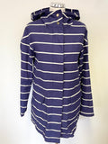 JOULES NAVY & WHITE STRIPED HOODED LONG SLEEVED JACKET SIZE 8