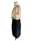 HOBBS NAVY & IVORY WOOL & SILK MIX BOAT NECK SLEEVELESS SHEATH DRESS SIZE 16