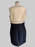 HOBBS NAVY & IVORY WOOL & SILK MIX BOAT NECK SLEEVELESS SHEATH DRESS SIZE 16