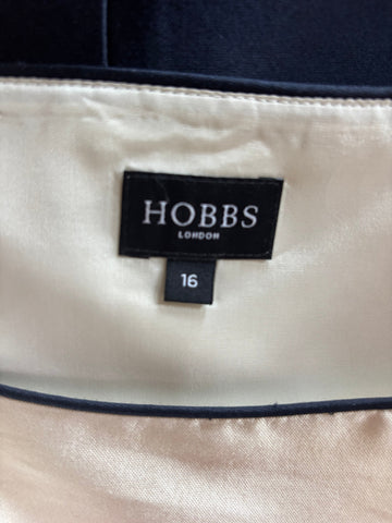 HOBBS NAVY & IVORY WOOL & SILK MIX BOAT NECK SLEEVELESS SHEATH DRESS SIZE 16