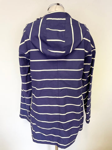 JOULES NAVY & WHITE STRIPED HOODED LONG SLEEVED JACKET SIZE 8