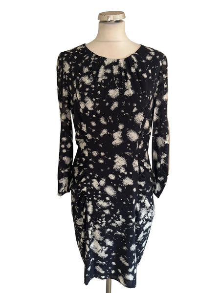 WHISTLES BLACK & WHITE PRINT SILK PENCIL DRESS SIZE 14