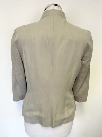 PURE COLLECTION SILK & LINEN STONE GREY EDGE TO EDGE JACKET SIZE 14