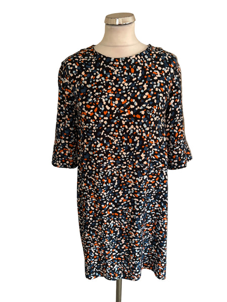 HOBBS NAVY BLUE & CORAL PRINT HALF SLEEVE SHIFT DRESS  SIZE 12