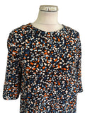 HOBBS NAVY BLUE & CORAL PRINT HALF SLEEVE SHIFT DRESS  SIZE 12