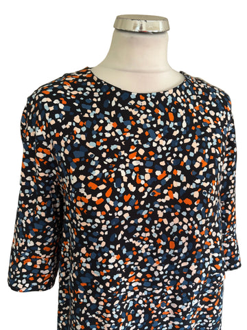 HOBBS NAVY BLUE & CORAL PRINT HALF SLEEVE SHIFT DRESS  SIZE 12