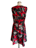 LAURA ASHLEY RED & GREY FLORAL PRINT BOAT NECK FIT & FLARE DRESS  SIZE 14