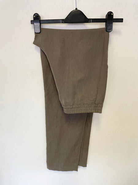 PURE COLLECTION TAUPE SILK & LINEN BLEND TAPERED LEG TROUSERS SIZE 10