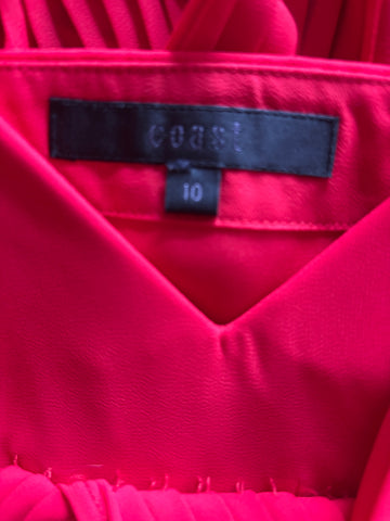 COAST RED SLEEVELESS V NECKLINE KNIFE PLEATED SPECIAL OCCASION DRESS SIZE 10
