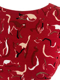 HOBBS RED CAT PRINT 3/4 SLEEVED STRETCH JERSEY DRESS  SIZE 10