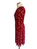 HOBBS RED CAT PRINT 3/4 SLEEVED STRETCH JERSEY DRESS  SIZE 10