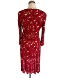 HOBBS RED CAT PRINT 3/4 SLEEVED STRETCH JERSEY DRESS  SIZE 10