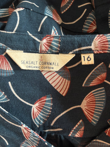 SEASALT CORNWALL ORGANIC COTTON TEAL JERSEY PATTERNED TRENNICK DRESS  SIZE 16