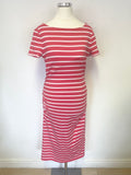 HOBBS RED & WHITE STRIPE SHORT SLEEVED STRETCH JERSEY PENCIL DRESS SIZE 10