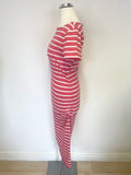 HOBBS RED & WHITE STRIPE SHORT SLEEVED STRETCH JERSEY PENCIL DRESS SIZE 10