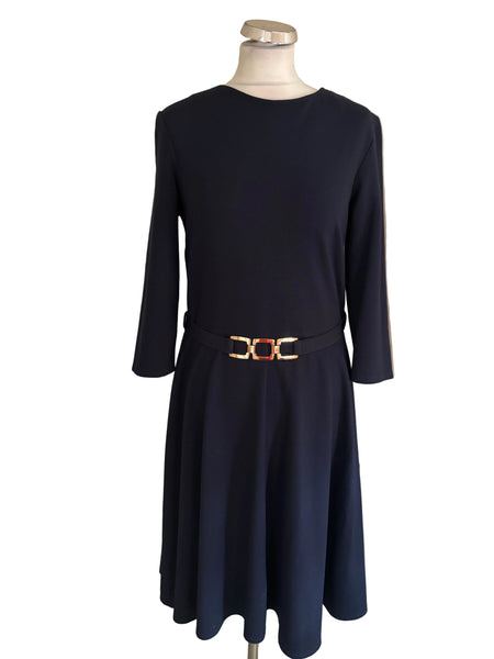 PHASE EIGHT NAVY BLUE 3/4 SLEEVED FIT & FLARE DRESS SIZE 14