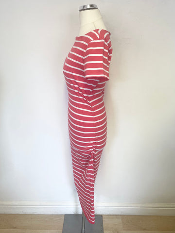 HOBBS RED & WHITE STRIPE SHORT SLEEVED STRETCH JERSEY PENCIL DRESS SIZE 10