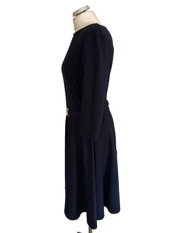 PHASE EIGHT NAVY BLUE 3/4 SLEEVED FIT & FLARE DRESS SIZE 14