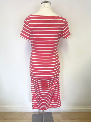 HOBBS RED & WHITE STRIPE SHORT SLEEVED STRETCH JERSEY PENCIL DRESS SIZE 10
